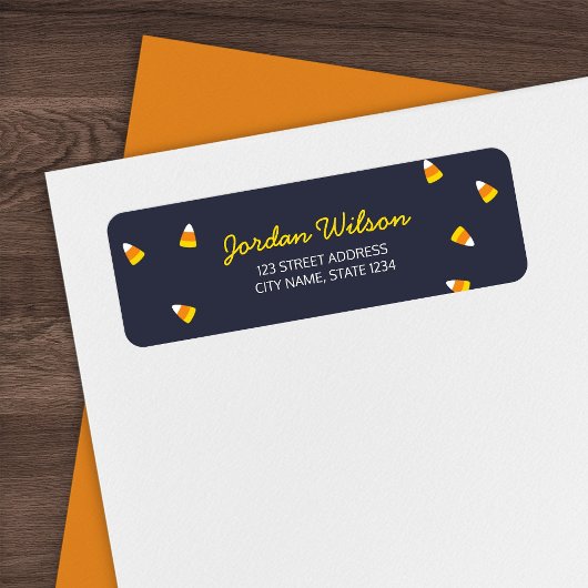 Étiquette Cute Dark Blue Halloween Candy Corn Adresse