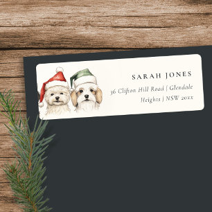 Étiquette Cute Dog Furry et Bright Christmas Address