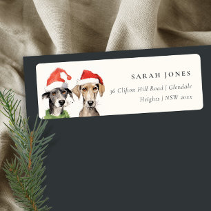 Étiquette Cute Dog Furry et Bright Christmas Address
