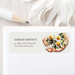 Étiquette Cute Elegant Oeuf Basil Pizza Aquarelle Adresse