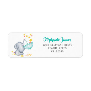 Étiquette Cute Elephant and Stars Baby shower Return Adresse