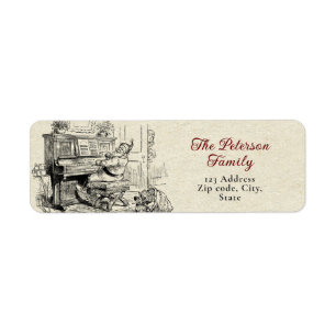 Étiquette Cute Festive Vintage Victorian Père Noël avec Pian