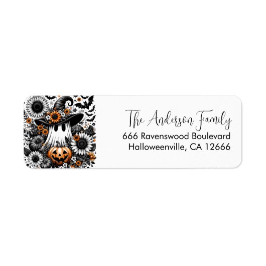 Étiquette Cute Floral Halloween Ghost Adresse de retour (Devant)