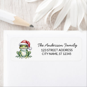 Étiquette Cute Frog Santa Hat Christmas Adresse de retour