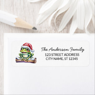 Étiquette Cute Frog Santa Hat Christmas Adresse de retour