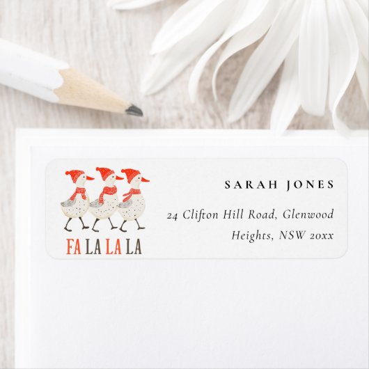 Étiquette Cute Funny Red Winter Quacking Christmas Canards (En situation)