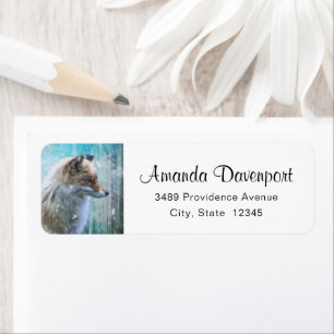 Étiquette Cute Furry Fox sur Blue Grunge Adresse Arrière - p