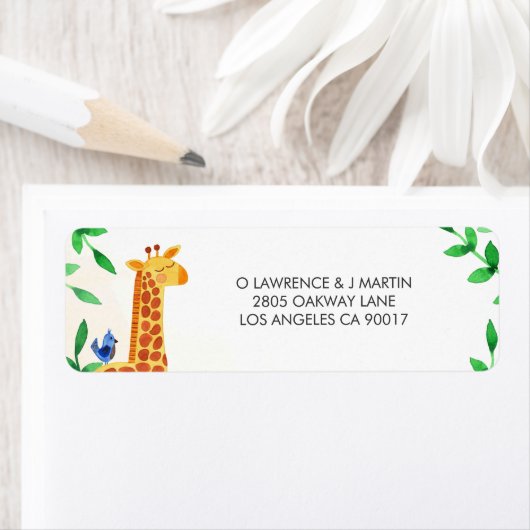 Étiquette Cute Giraffe Oiseaux de verdure (En situation)
