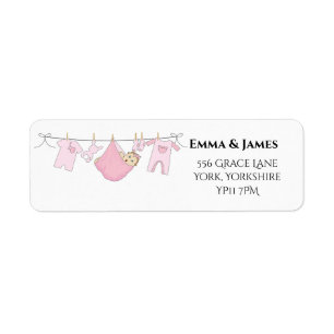 Étiquette Cute Girl Pink Baby Shower Address Label