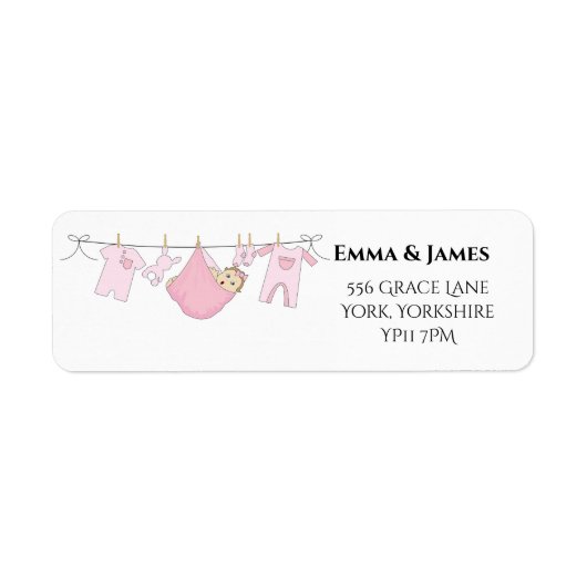 Étiquette Cute Girl Pink Baby Shower Address Label (Devant)
