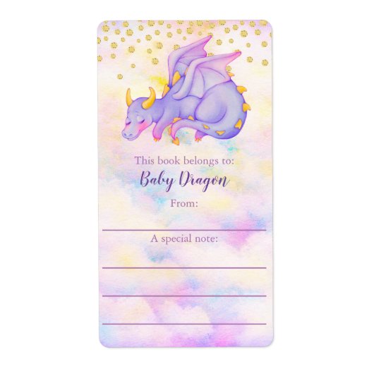 Étiquette Cute Girly Pastel Purple Dragon Boite (Devant)