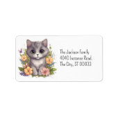 Étiquette Cute Grey Kitty Kawaii Chibi (Devant)