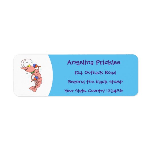 Étiquette Cute happy shrimp, dessin animé de crevettes (Devant)