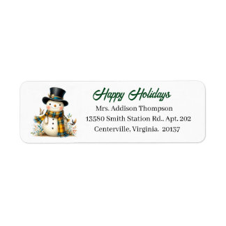 Étiquette Cute Holiday Snowman Return Address Label