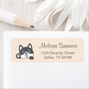 Étiquette Cute Husky Dog Beige Adresse de retour