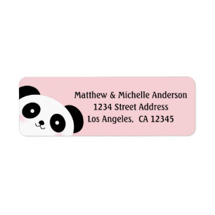 Étiquette Cute Kawaii Caricature Panda Bear Pink Adresse