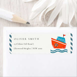 Étiquette Cute Kids Nautical Boat Ocean Waves Adresse