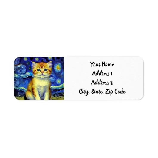 Étiquette Cute Kitten Starry Night Van Gogh (Devant)
