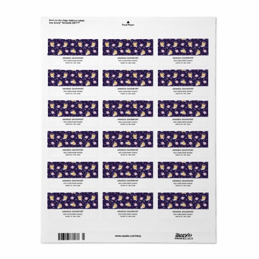 Étiquette Cute Kitty Chat Astronauts Motif (Feuille entière)