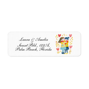 Étiquette Cute Love & Hearts Women Couple Adresse de retour