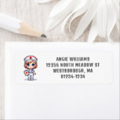 Étiquette Cute Manga Infirmière Cheveux Rouge Yeux Bleus Per (En situation)