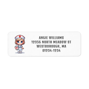 Étiquette Cute Manga Infirmière Cheveux Rouge Yeux Bleus Per