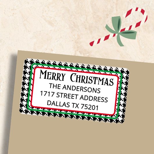 Étiquette Cute Merry Christmas Houndstooth Address Label