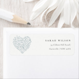 Étiquette Cute Minimal Dusky Blue Floral Heart Adresse