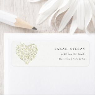 Étiquette Cute Minimal Dusky Green Floral Heart Adresse