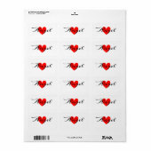 Étiquette Cute Minimal Modern White Red Heart Ajouter Votre (Feuille entière)