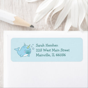 Étiquette Cute Narwhal Baby shower Kawaii Blue Boy