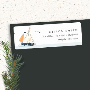 Étiquette Cute Nautique Blue Sailboat Pastel Adresse pour en