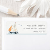 Étiquette Cute Nautique Blue Sailboat Pastel Adresse pour en (En situation)