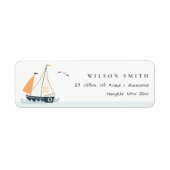 Étiquette Cute Nautique Blue Sailboat Pastel Adresse pour en (Devant)