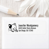 Étiquette Cute noir et blanc Kitty Chat Waving Bonjour (En situation)