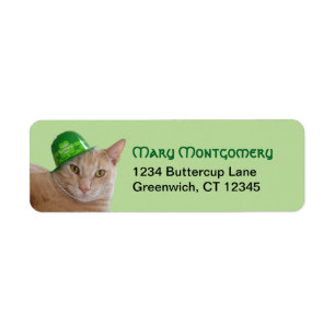 Étiquette Cute Orange Chat portant un Casquette irlandais ve