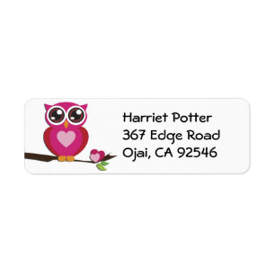 Étiquette Cute Owl Love Hearts Girly Retro