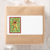 Étiquette Cute pain d'épices Homme soufflant la corne, bonbo (En situation)