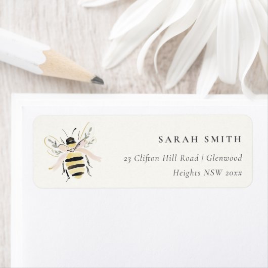 Étiquette Cute Pastel Bumble Bee Neutral Address (En situation)