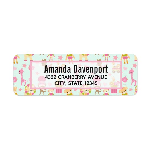 Étiquette Cute Pattern avec Whimsical Animals & Toys (Devant)