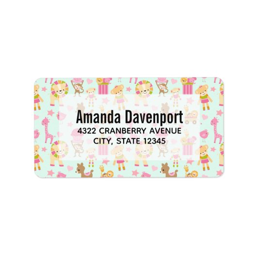 Étiquette Cute Pattern avec Whimsical Animals & Toys (Devant)