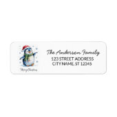 Étiquette Cute Penguin à Santa Hat Noël Retour Adresse (Devant)