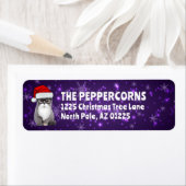 Étiquette Cute Père Noël Christmas Chat Purple Adresse de re (En situation)