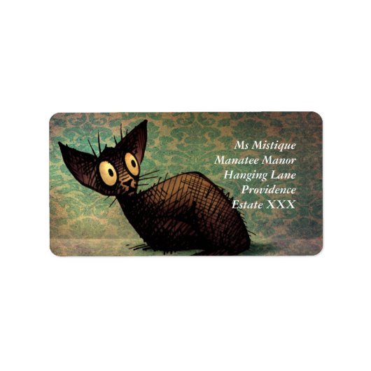 Étiquette Cute personnalisée Noir Oriental Cat Art (Devant)