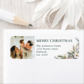 Étiquette Cute Photo & Pine Green | Joyeux Noël vert (En situation)
