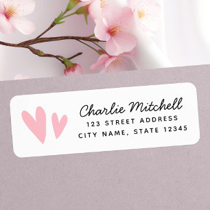 Étiquette Cute pink hearts handwritten script return address