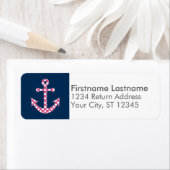 Étiquette Cute Pink Polka Point Ancre Navy - Adresse de reto (En situation)