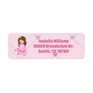 Étiquette Cute Princess Girl Rose Kids Adresse de retour