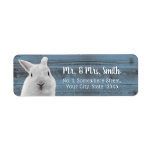 Étiquette Cute Rabbit Dusty Blue Barn Baby shower en bois