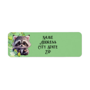 Étiquette Cute raccoon animaux de forêt amis de forêt